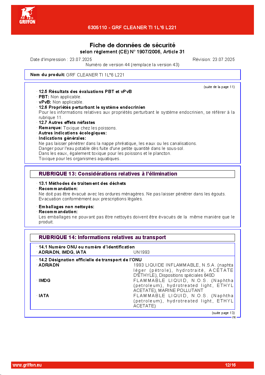 Fiche technique fournisseur