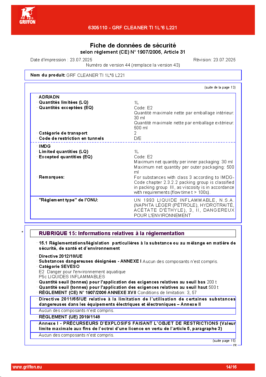 Fiche technique fournisseur