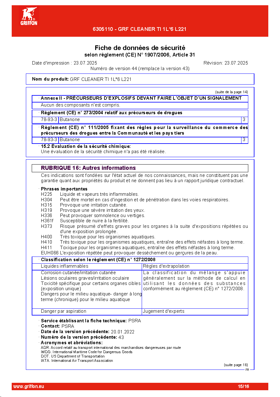 Fiche technique fournisseur