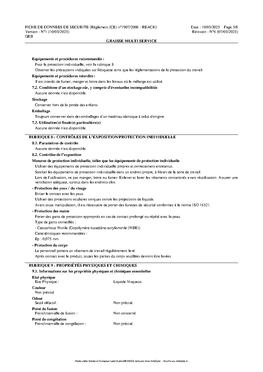 Fiche technique fournisseur