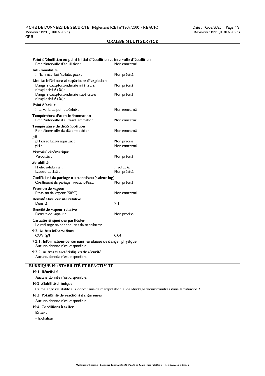 Fiche technique fournisseur