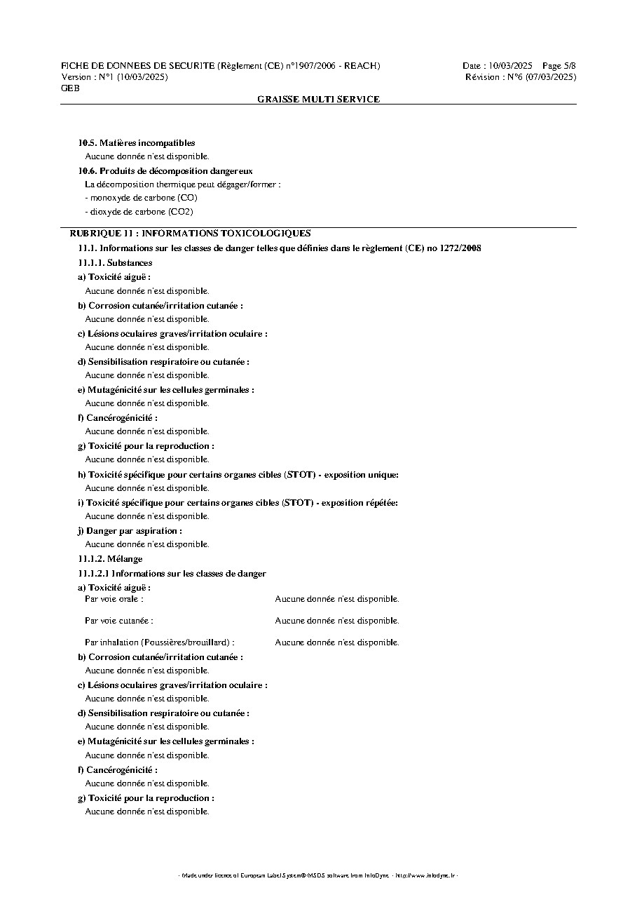 Fiche technique fournisseur