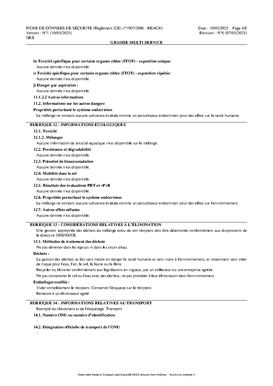 Fiche technique fournisseur
