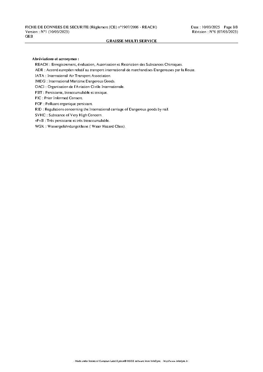 Fiche technique fournisseur