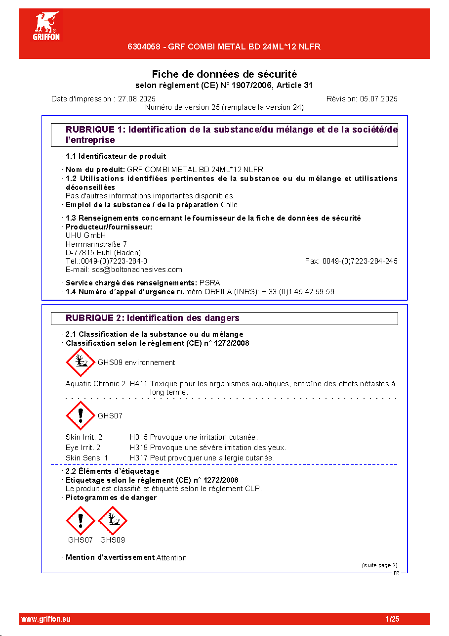 Fiche technique fournisseur