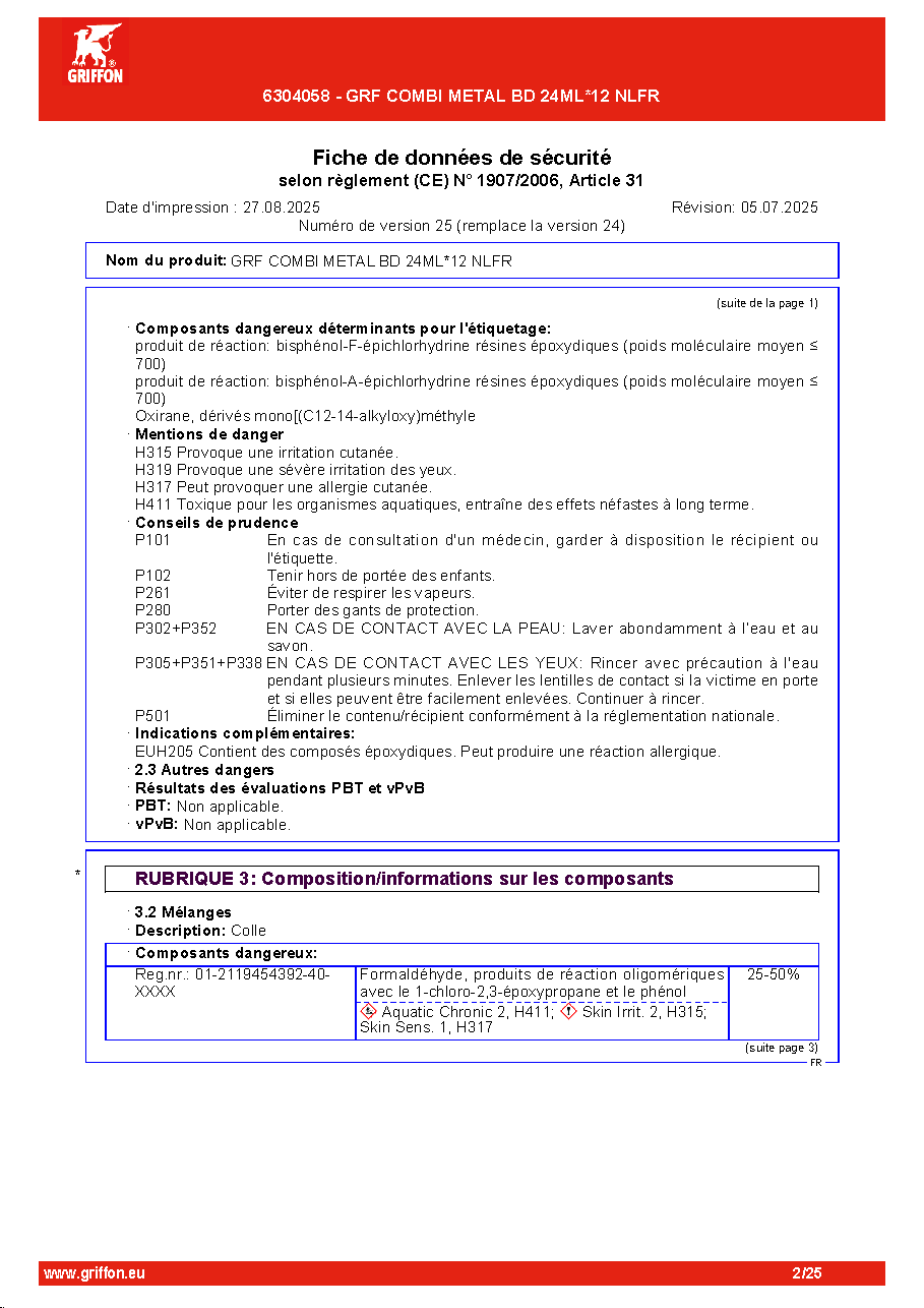 Fiche technique fournisseur