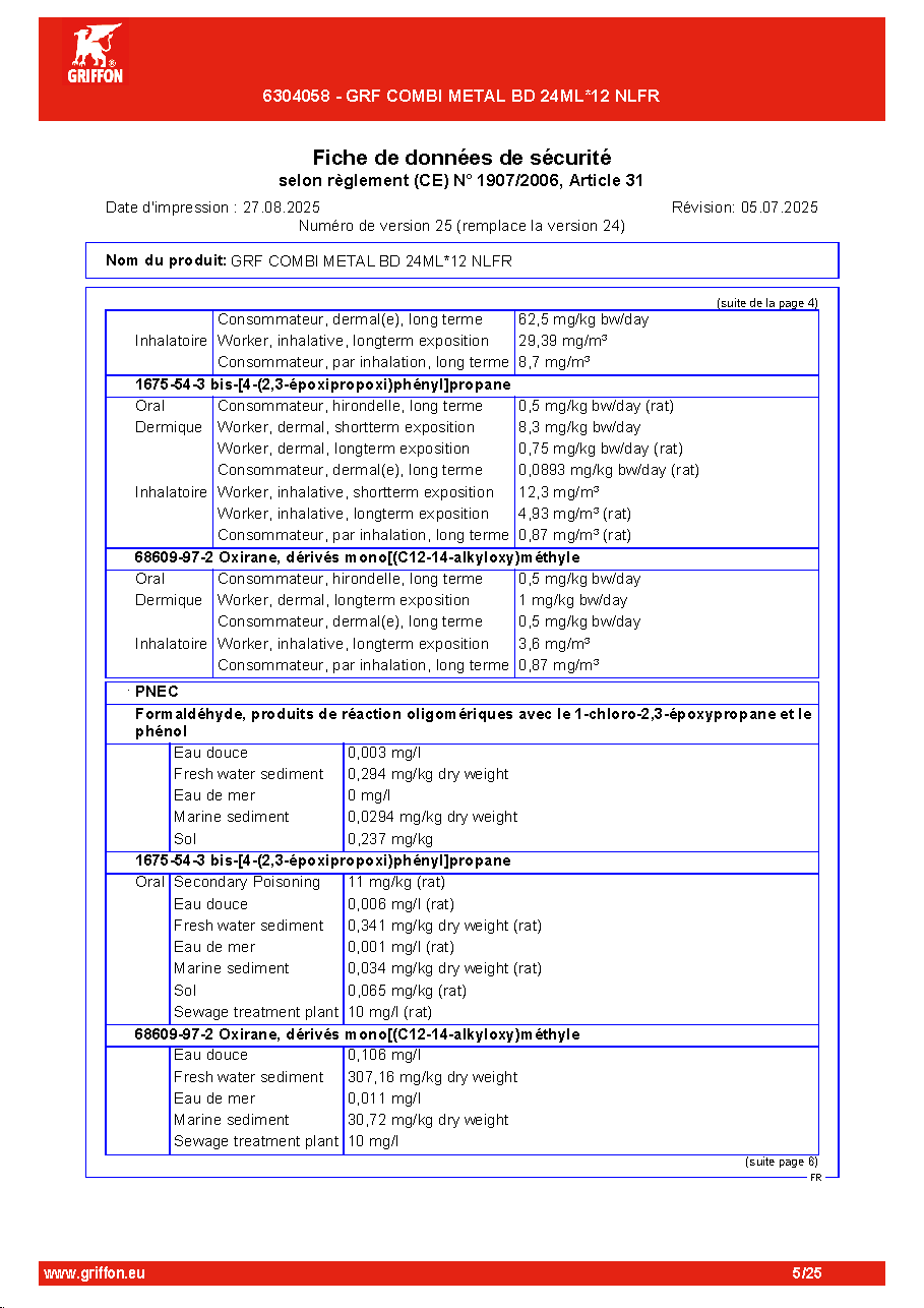 Fiche technique fournisseur
