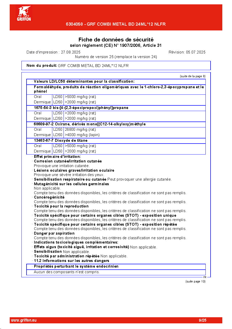 Fiche technique fournisseur