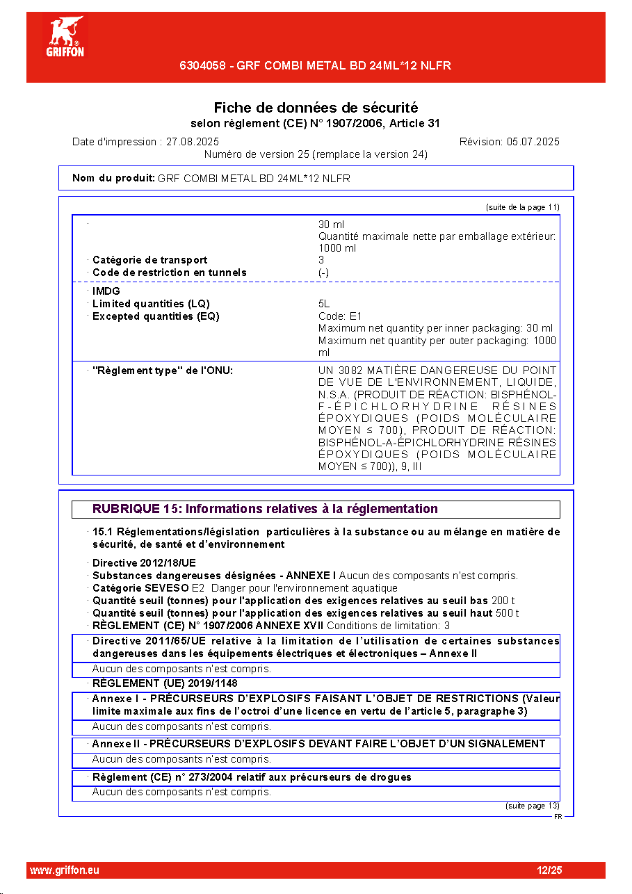 Fiche technique fournisseur