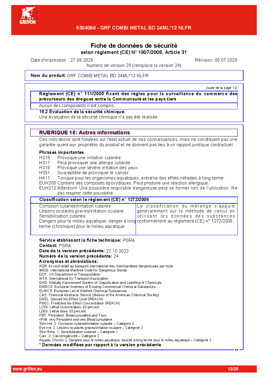 Fiche technique fournisseur