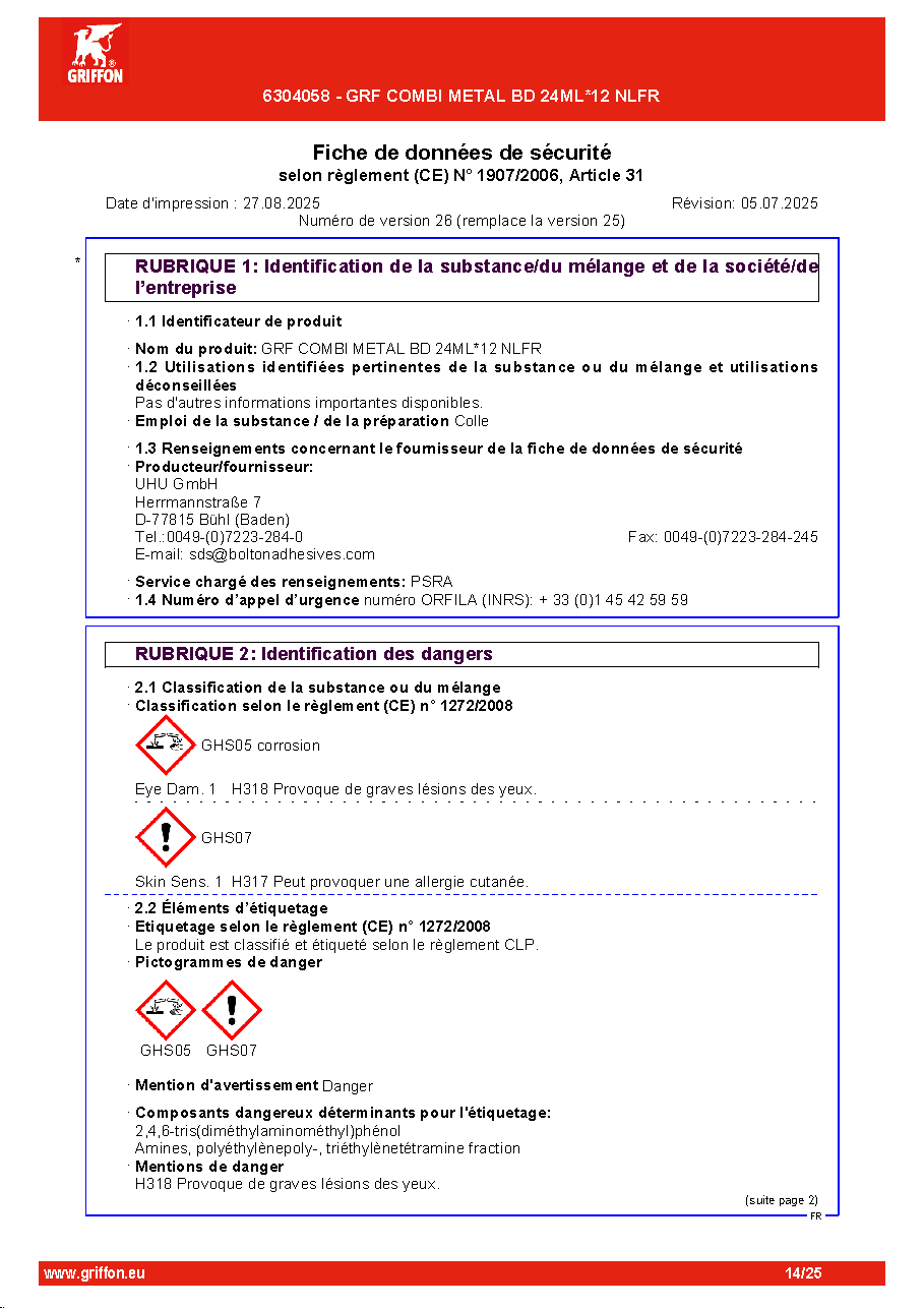 Fiche technique fournisseur