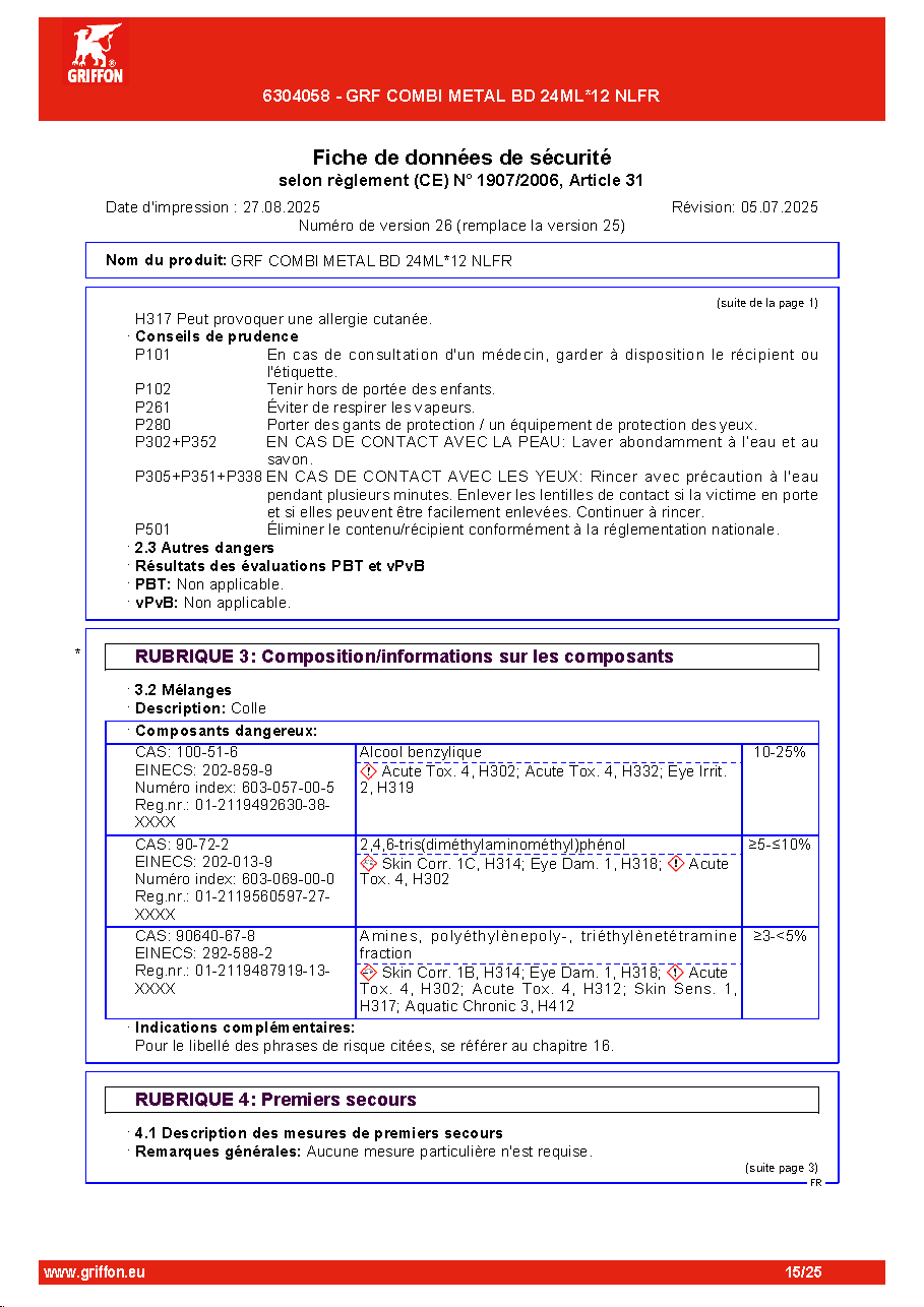 Fiche technique fournisseur