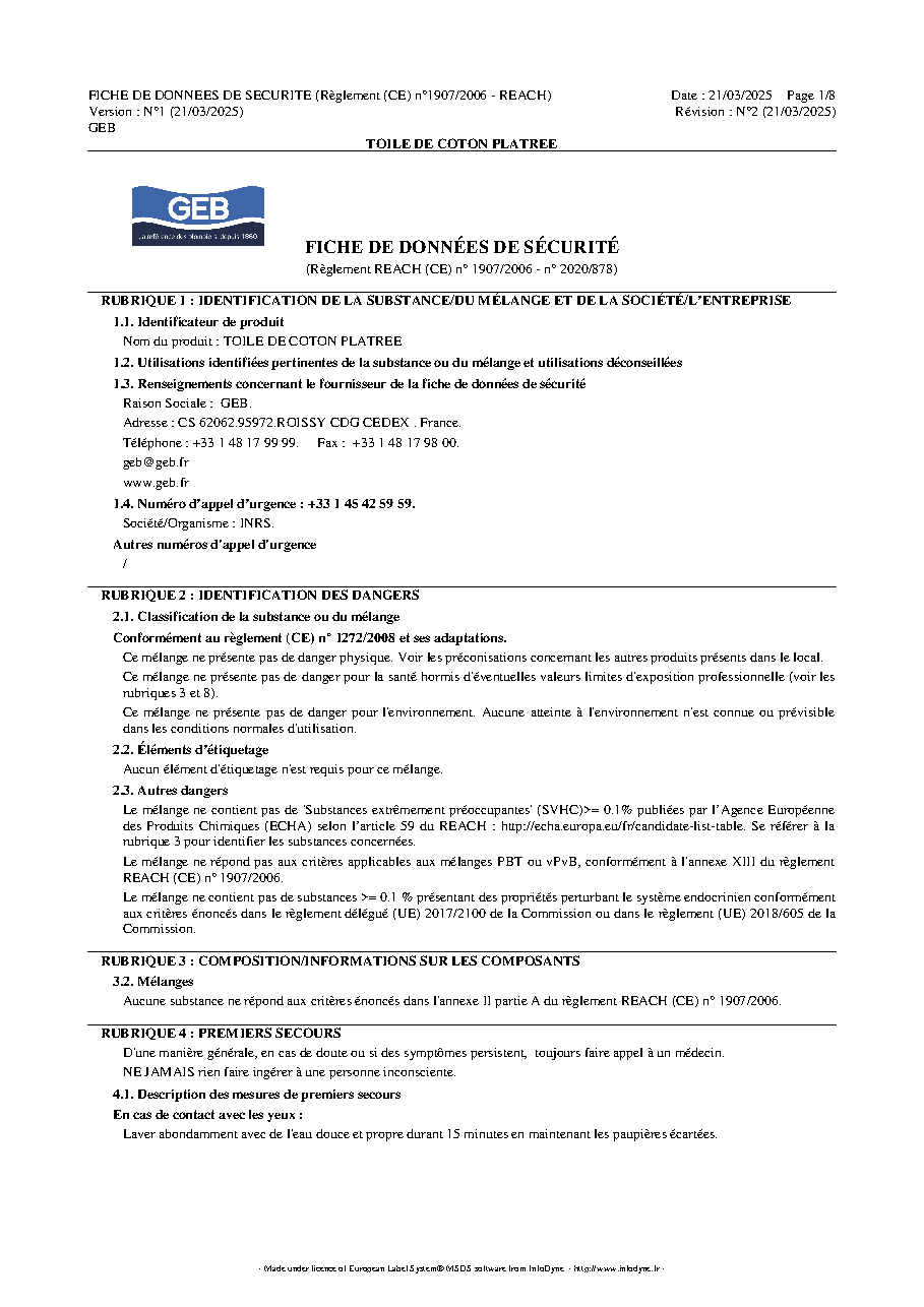 Fiche technique fournisseur