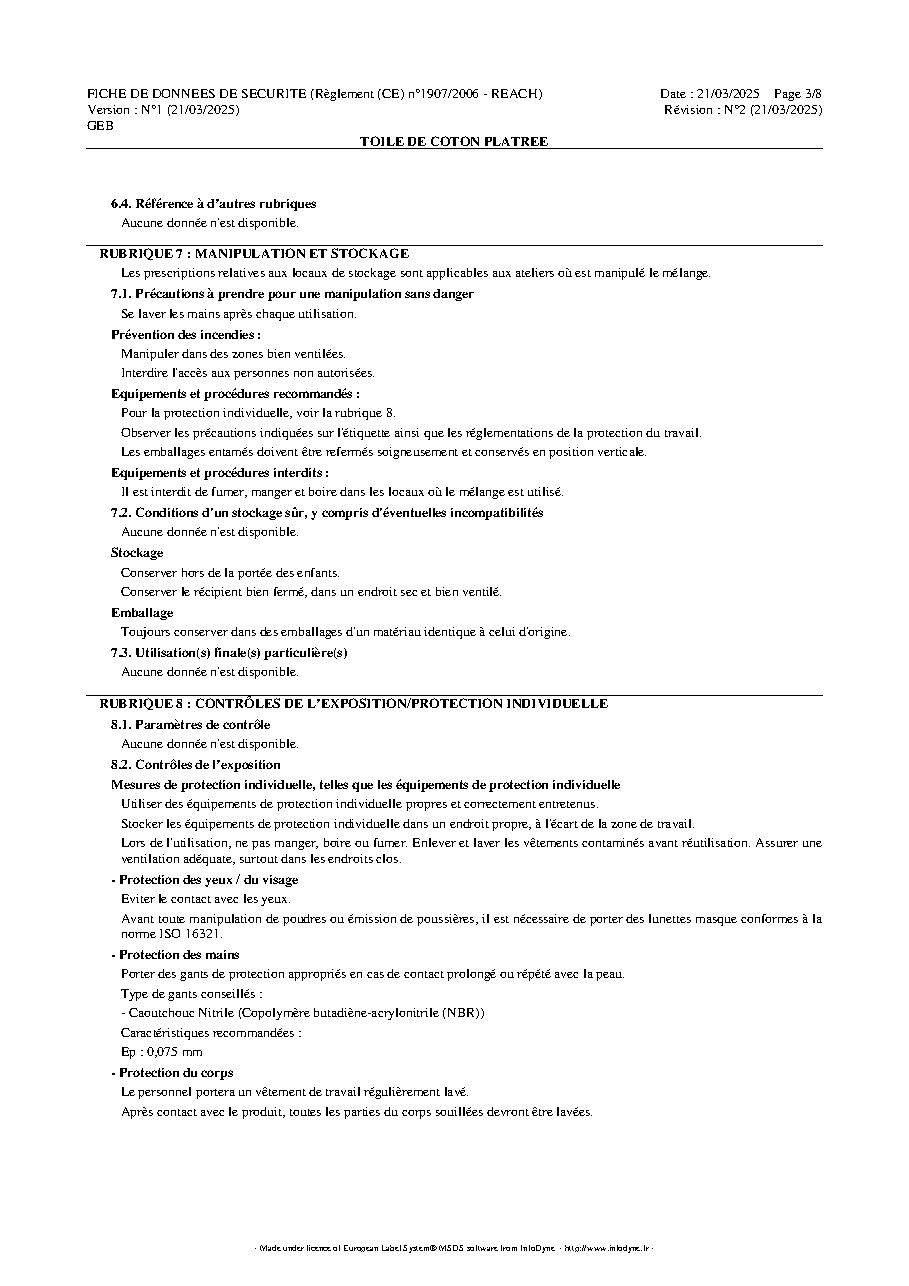 Fiche technique fournisseur