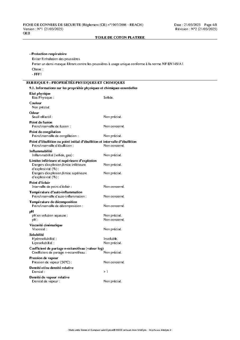 Fiche technique fournisseur