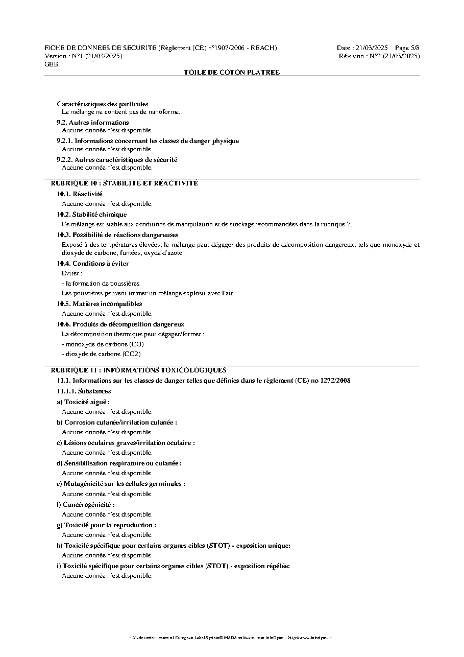 Fiche technique fournisseur