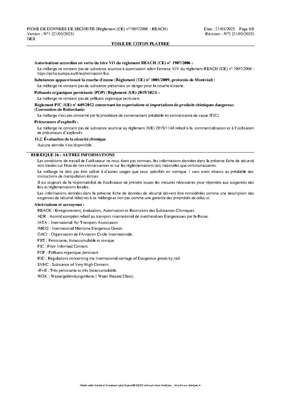 Fiche technique fournisseur
