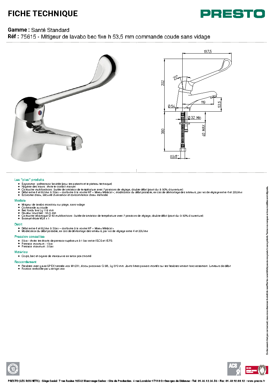 Fiche technique fournisseur