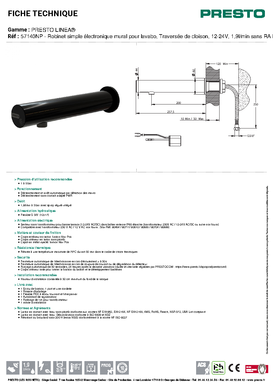 Fiche technique fournisseur
