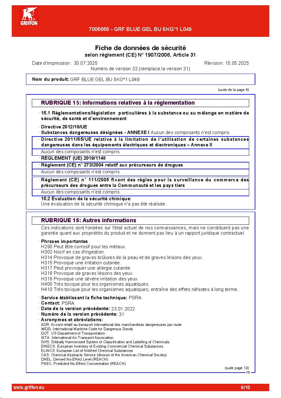 Fiche technique fournisseur