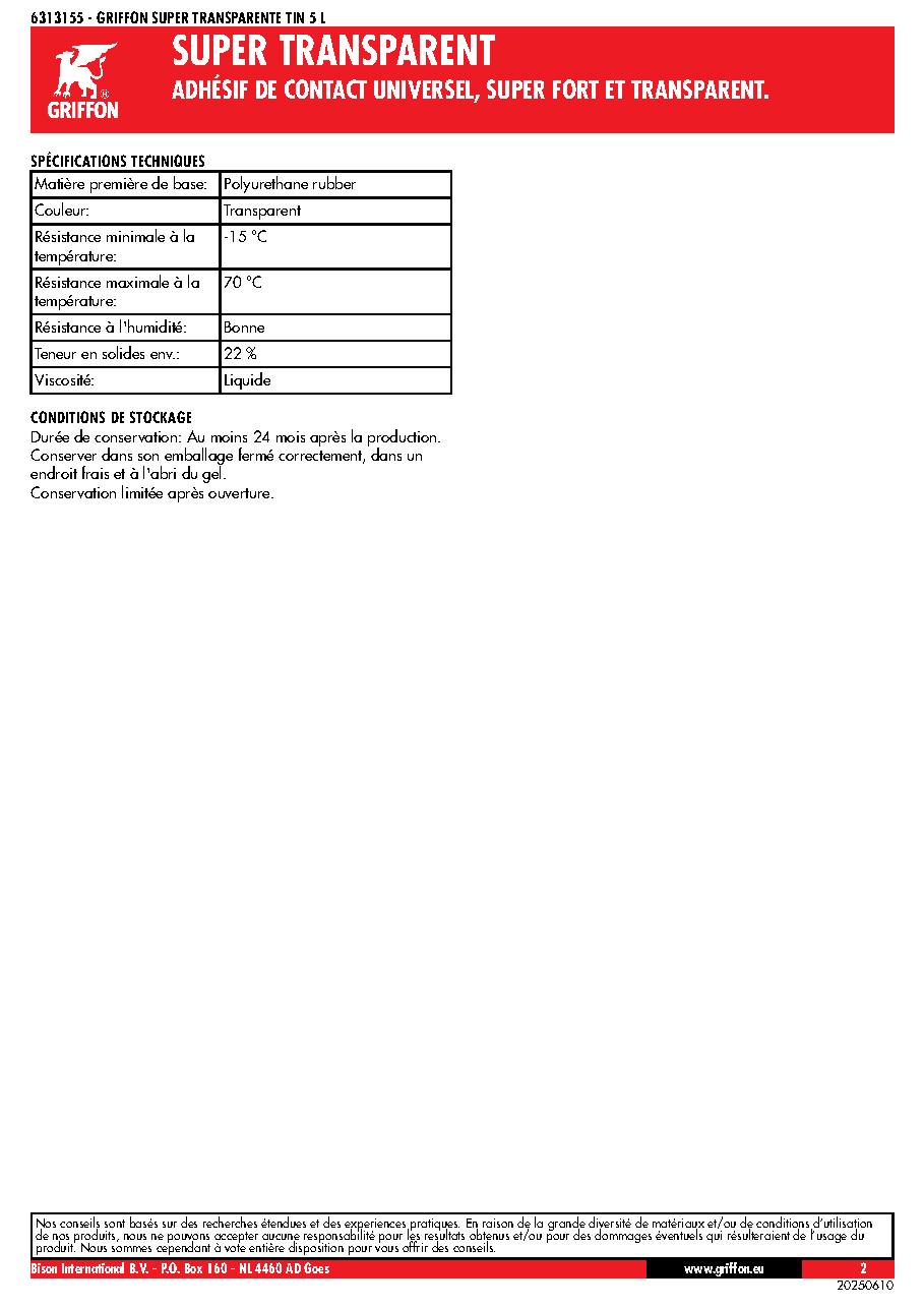 Fiche technique fournisseur