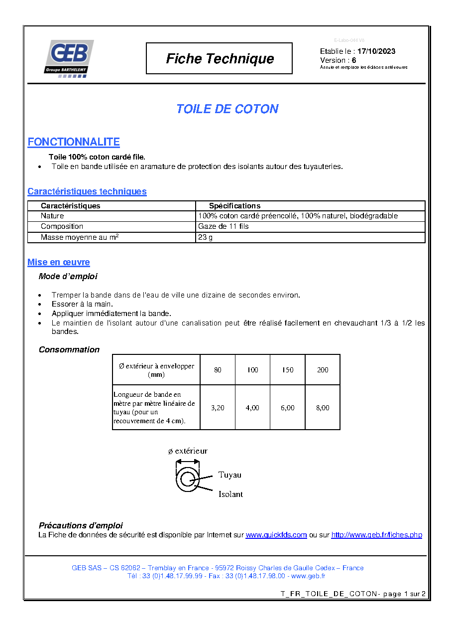 Fiche technique fournisseur