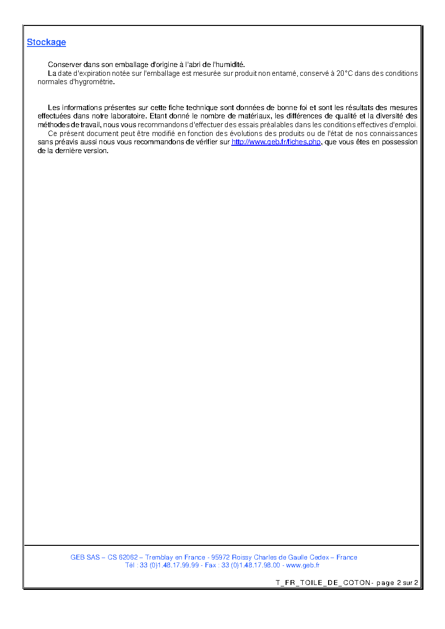 Fiche technique fournisseur