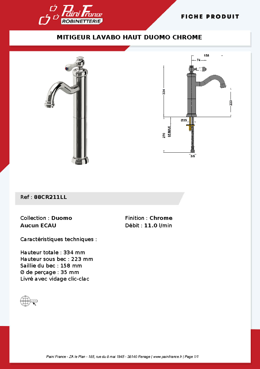 Fiche technique fournisseur