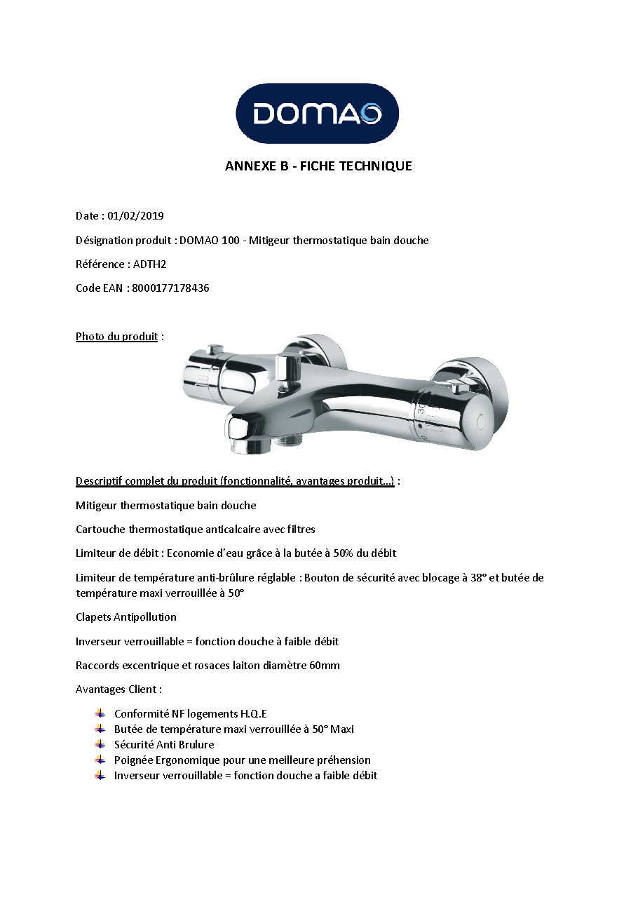 Fiche technique fournisseur