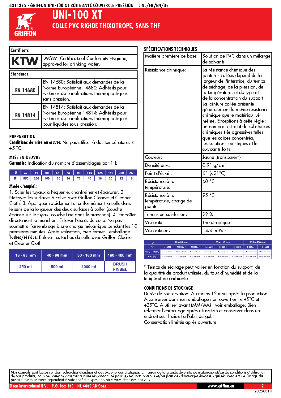 Fiche technique fournisseur