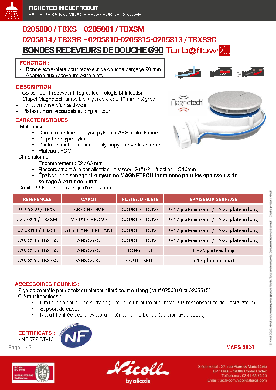 Fiche technique fournisseur
