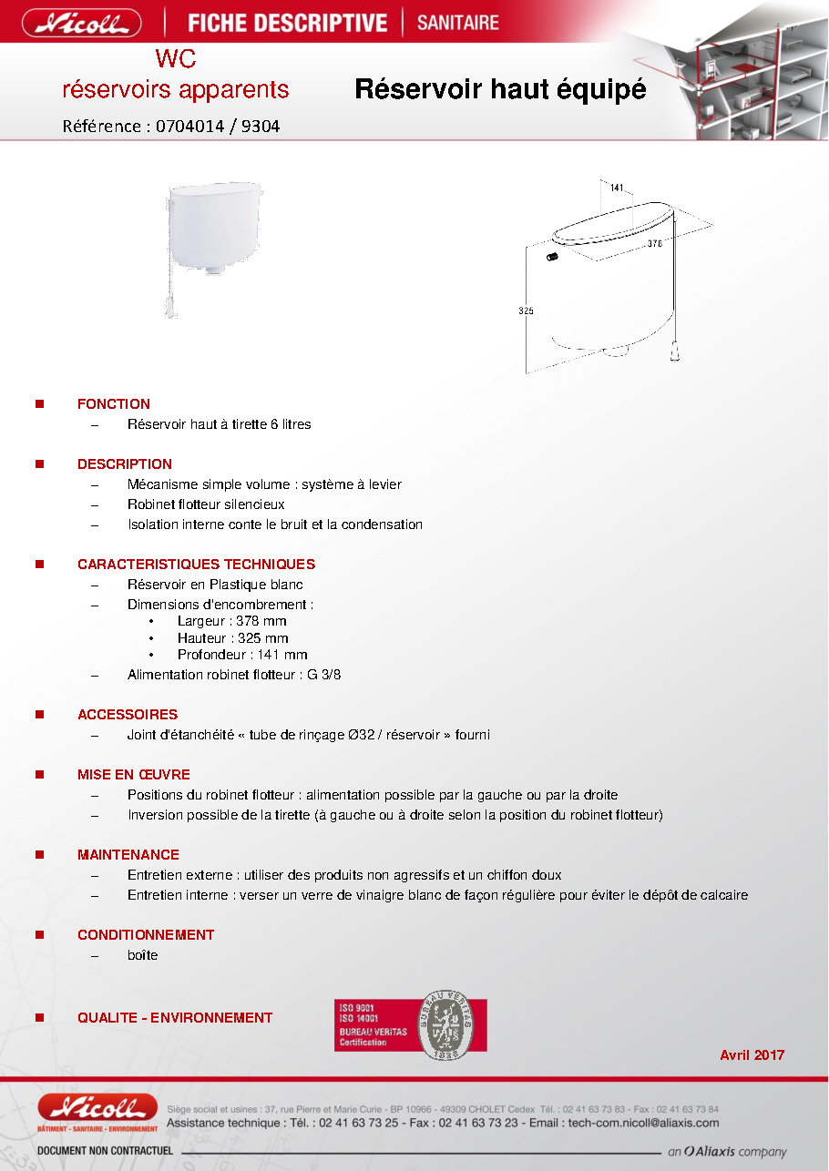 Fiche technique fournisseur