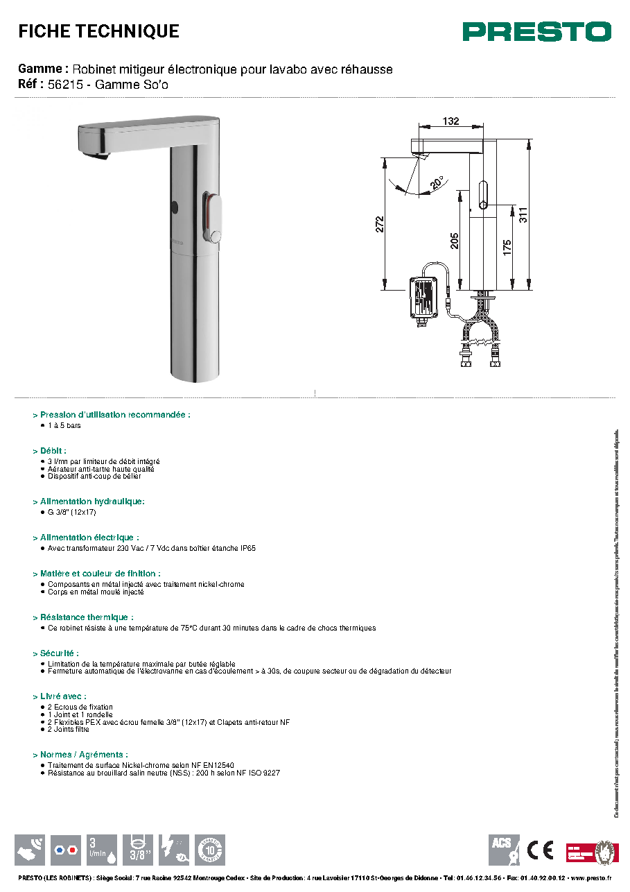 Fiche technique fournisseur