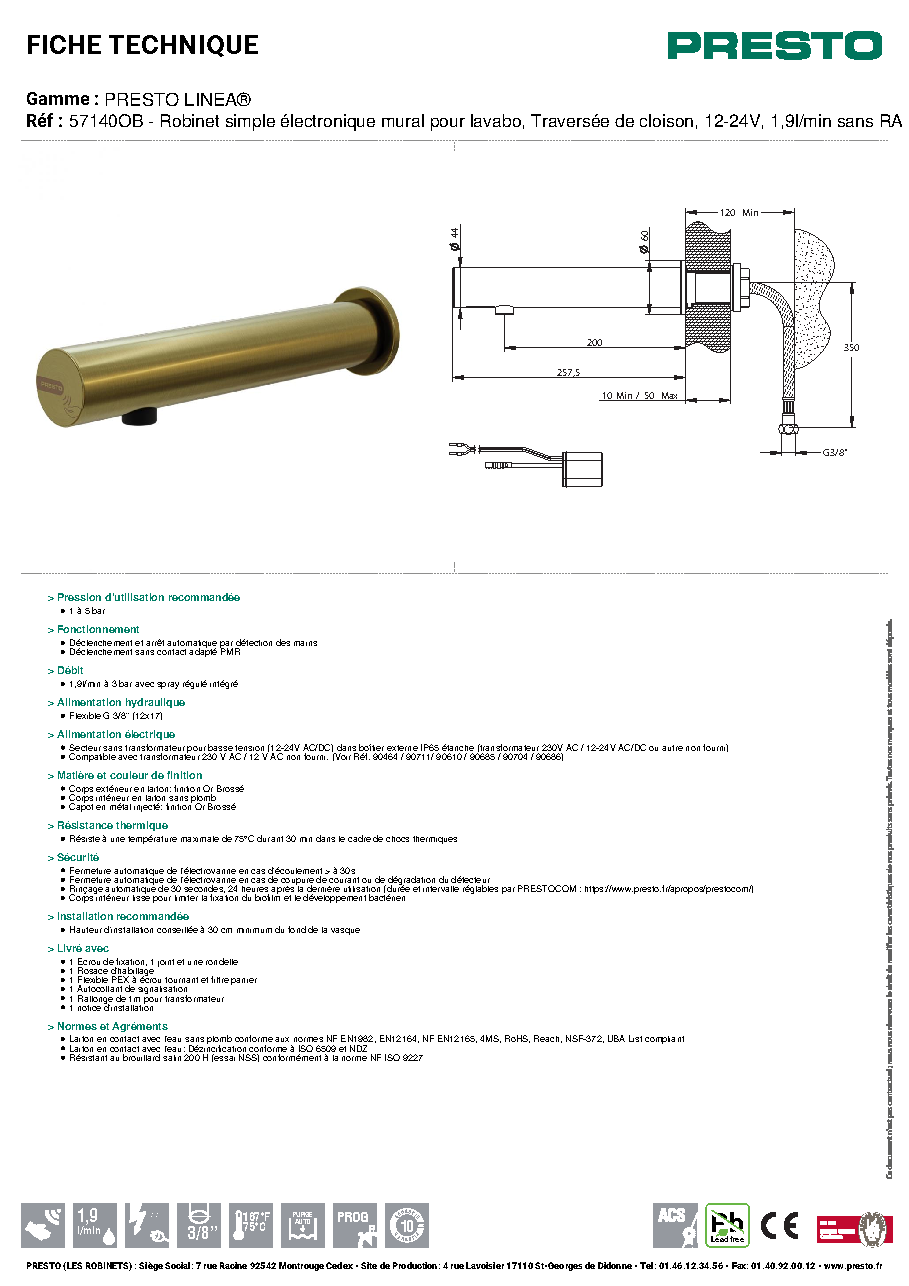 Fiche technique fournisseur