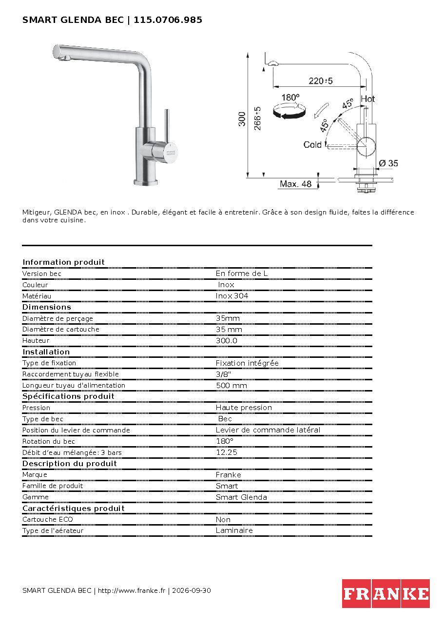 Fiche technique fournisseur