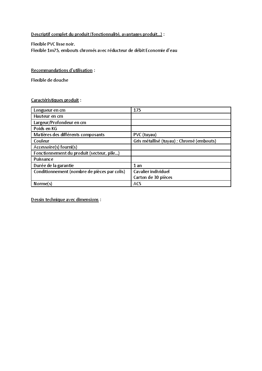 Fiche technique fournisseur