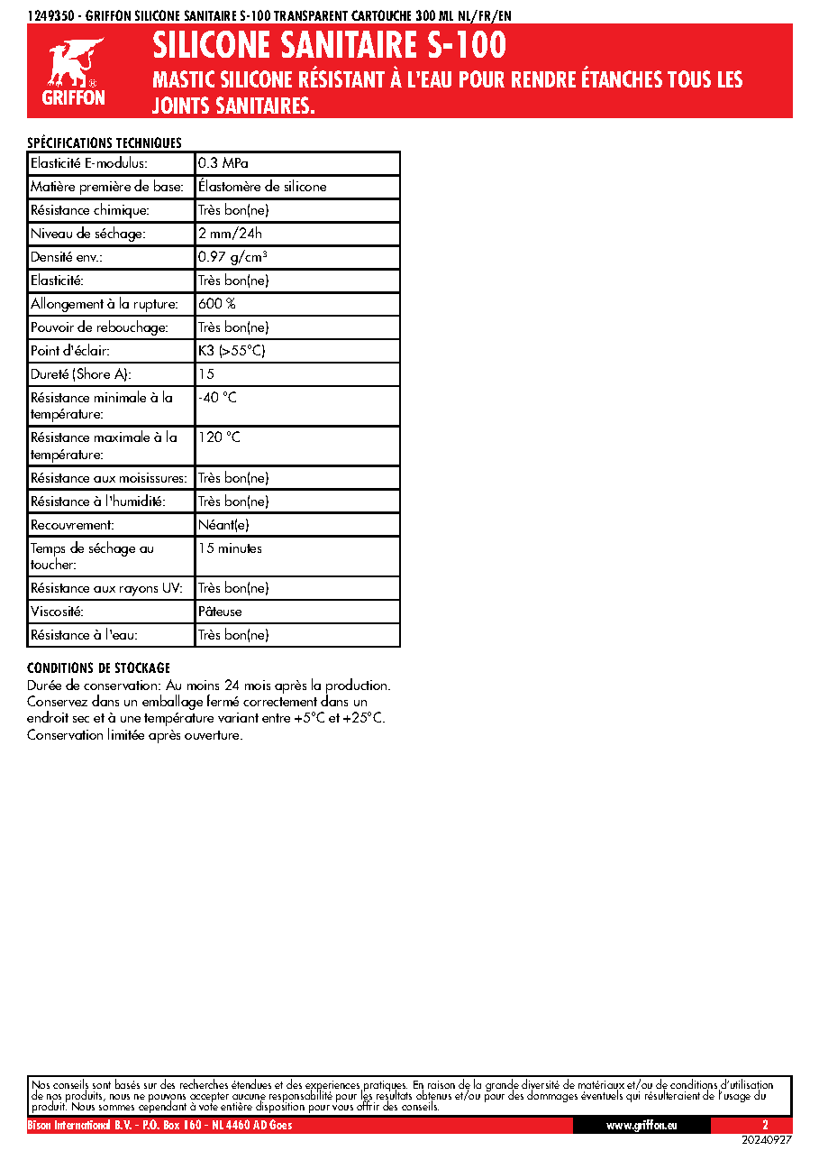 Fiche technique fournisseur