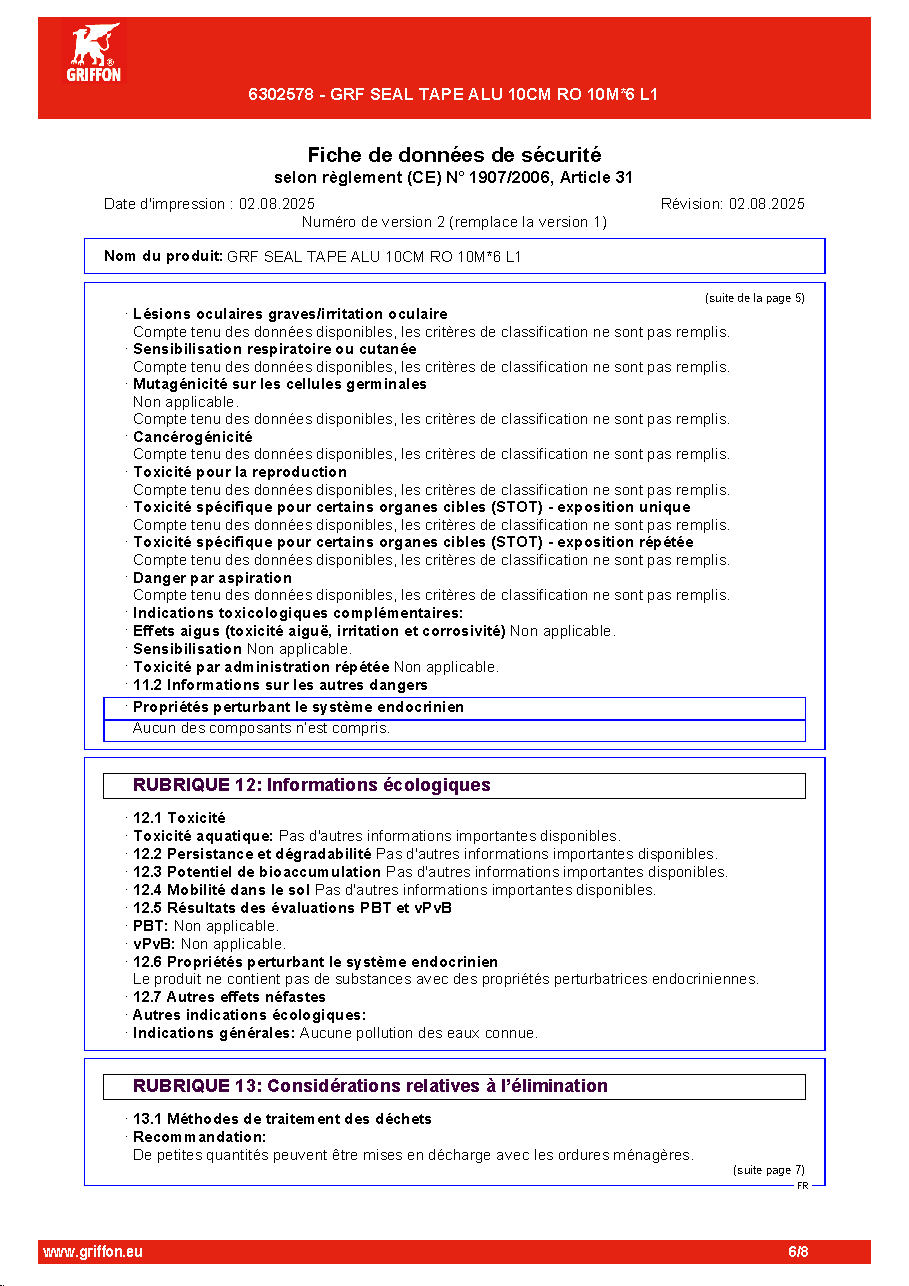 Fiche technique fournisseur