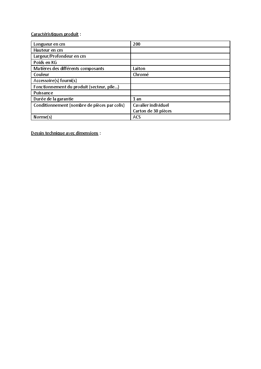 Fiche technique fournisseur