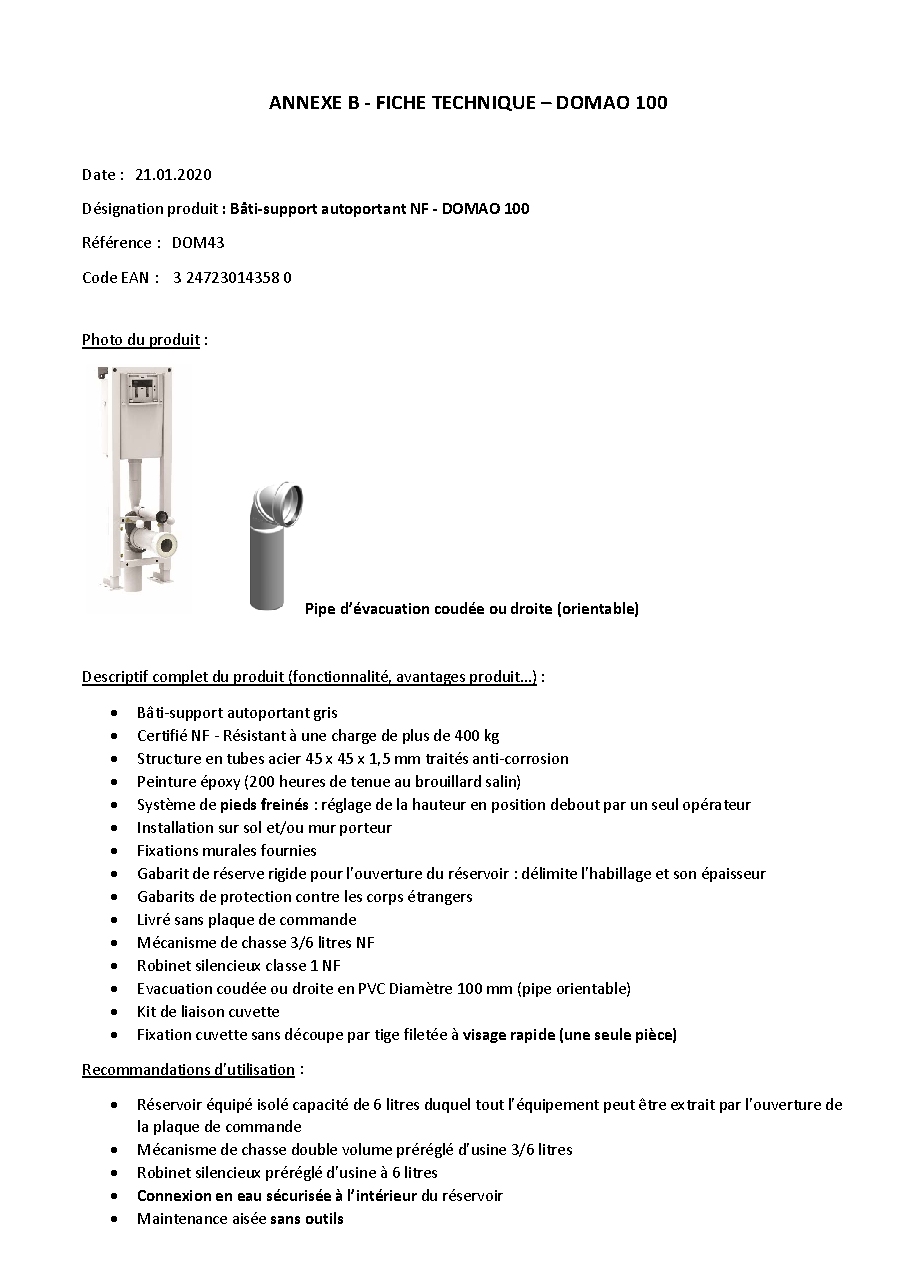 Fiche technique fournisseur