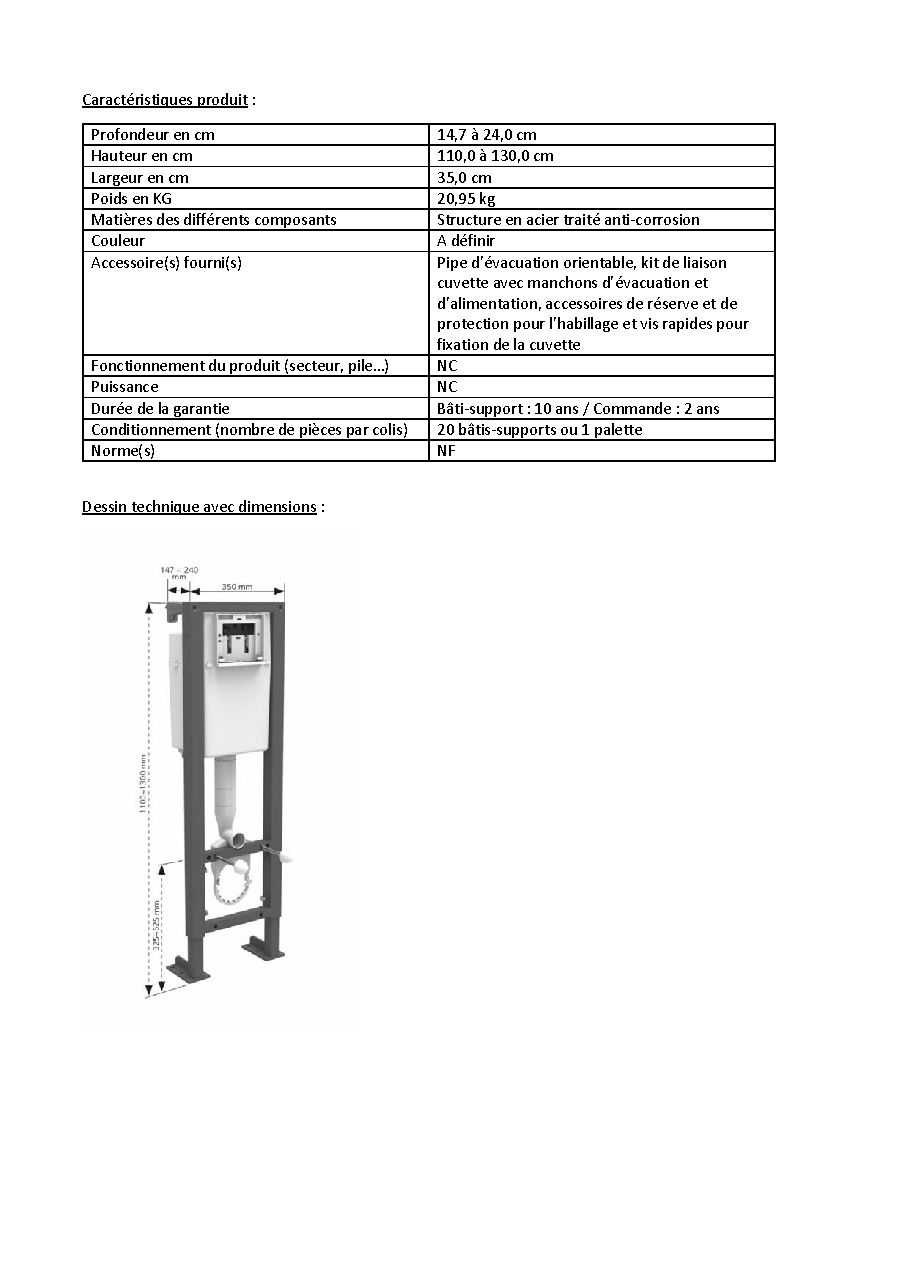 Fiche technique fournisseur