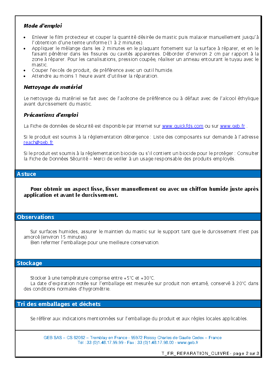 Fiche technique fournisseur