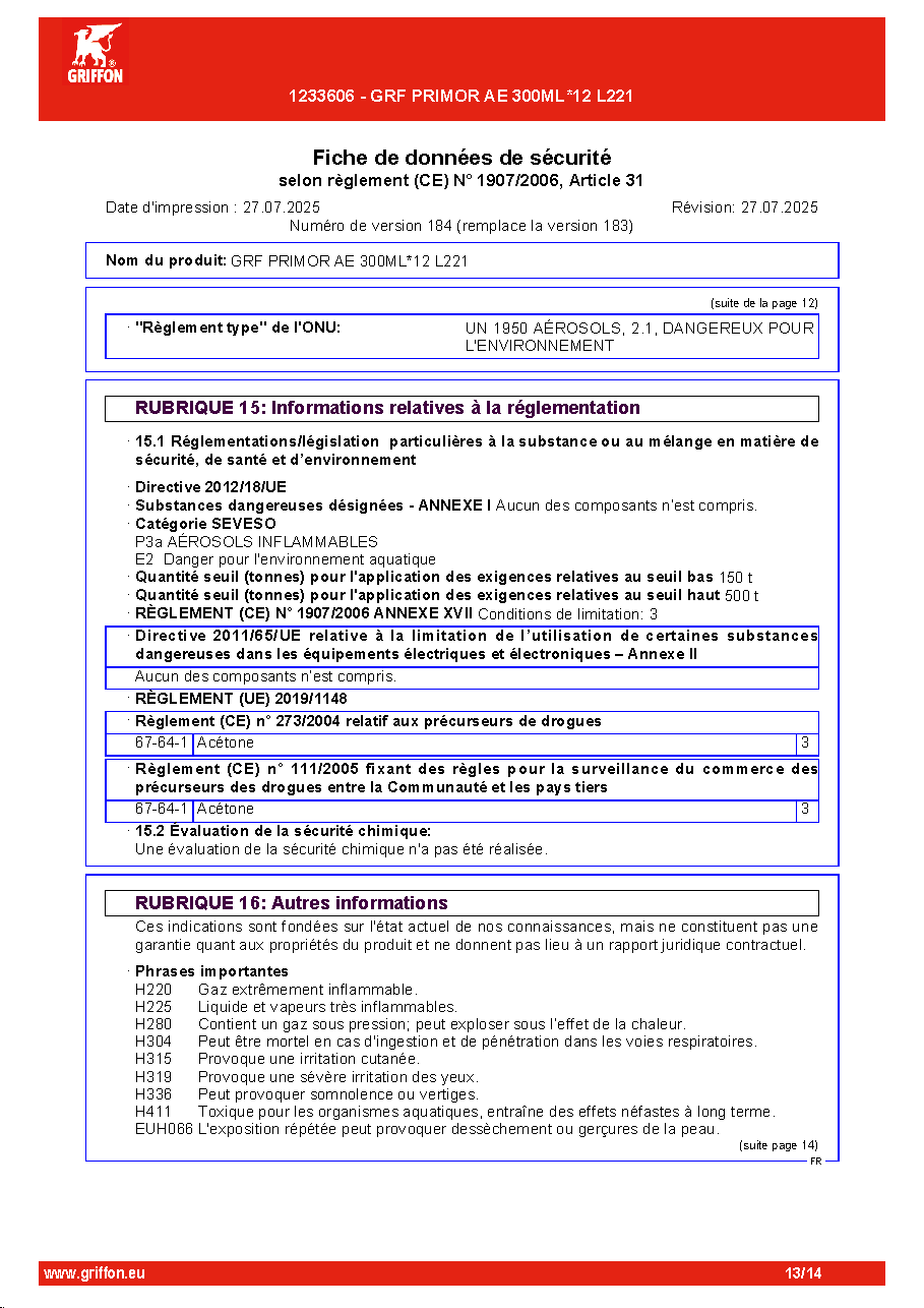 Fiche technique fournisseur