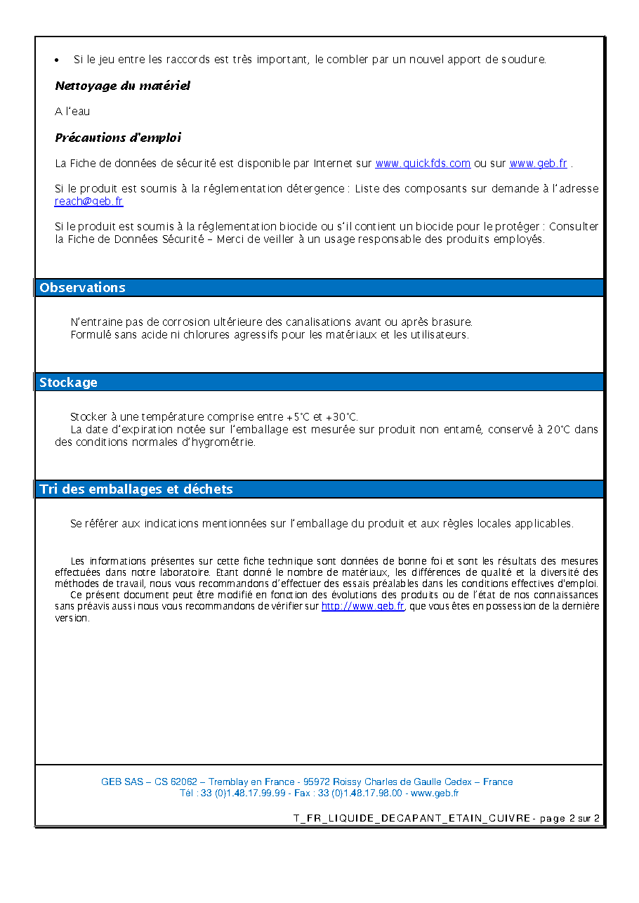 Fiche technique fournisseur