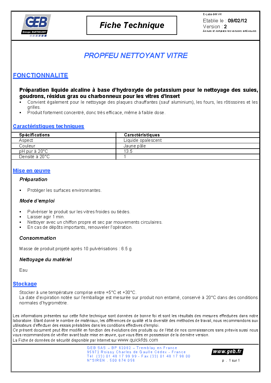 Fiche technique fournisseur