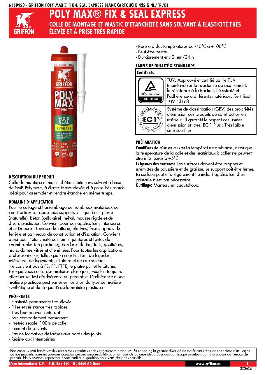 Fiche technique fournisseur