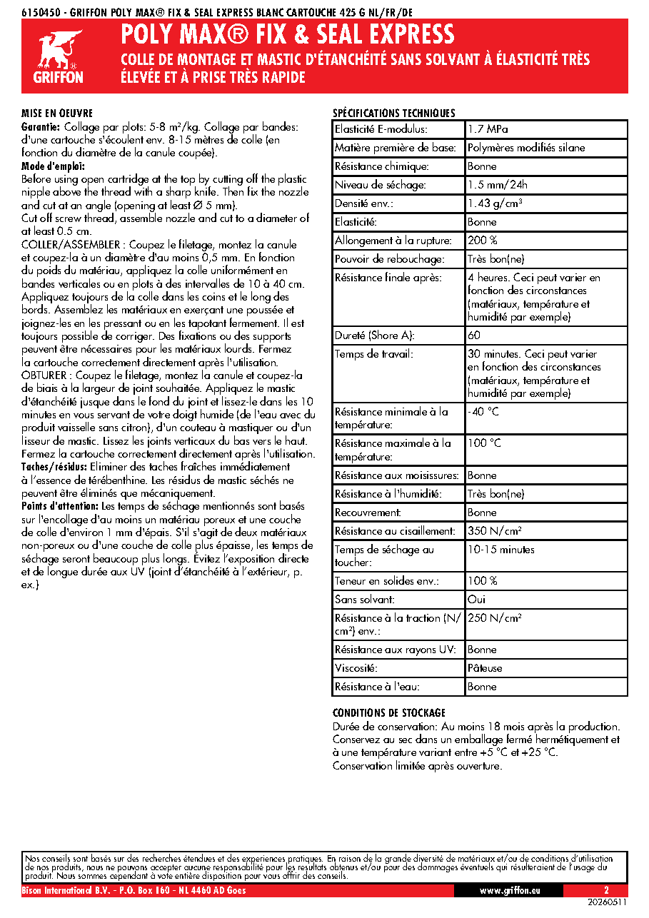 Fiche technique fournisseur