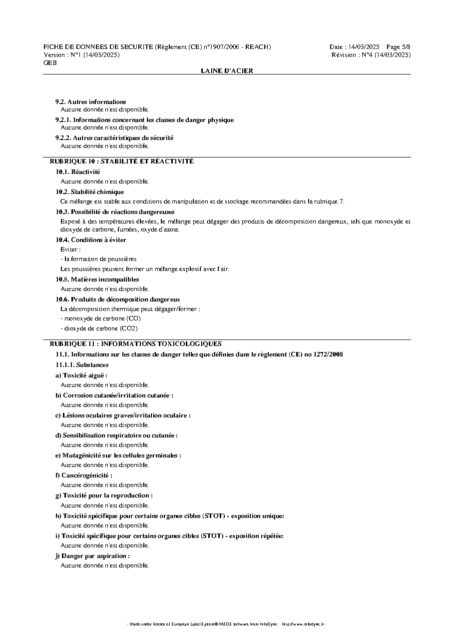 Fiche technique fournisseur