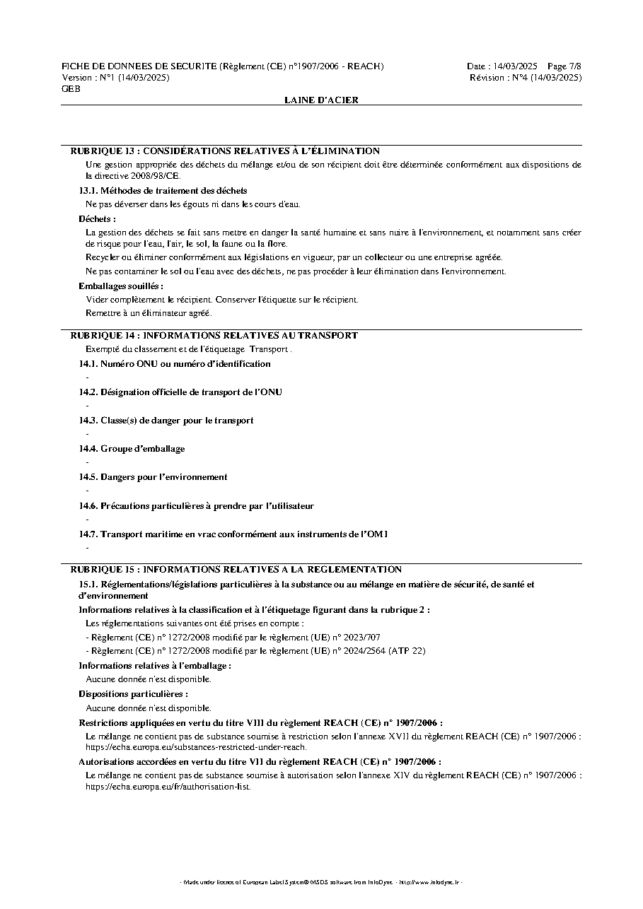 Fiche technique fournisseur