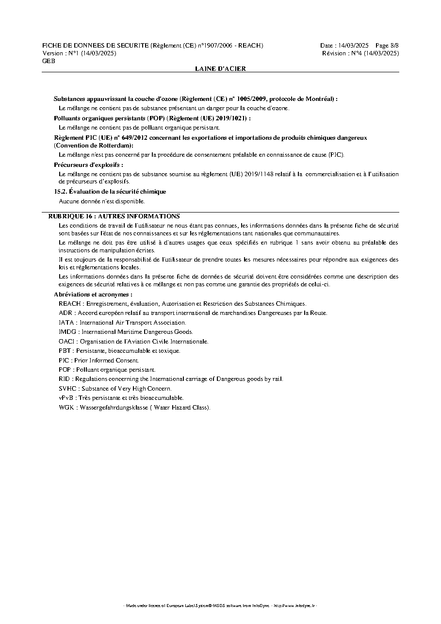 Fiche technique fournisseur